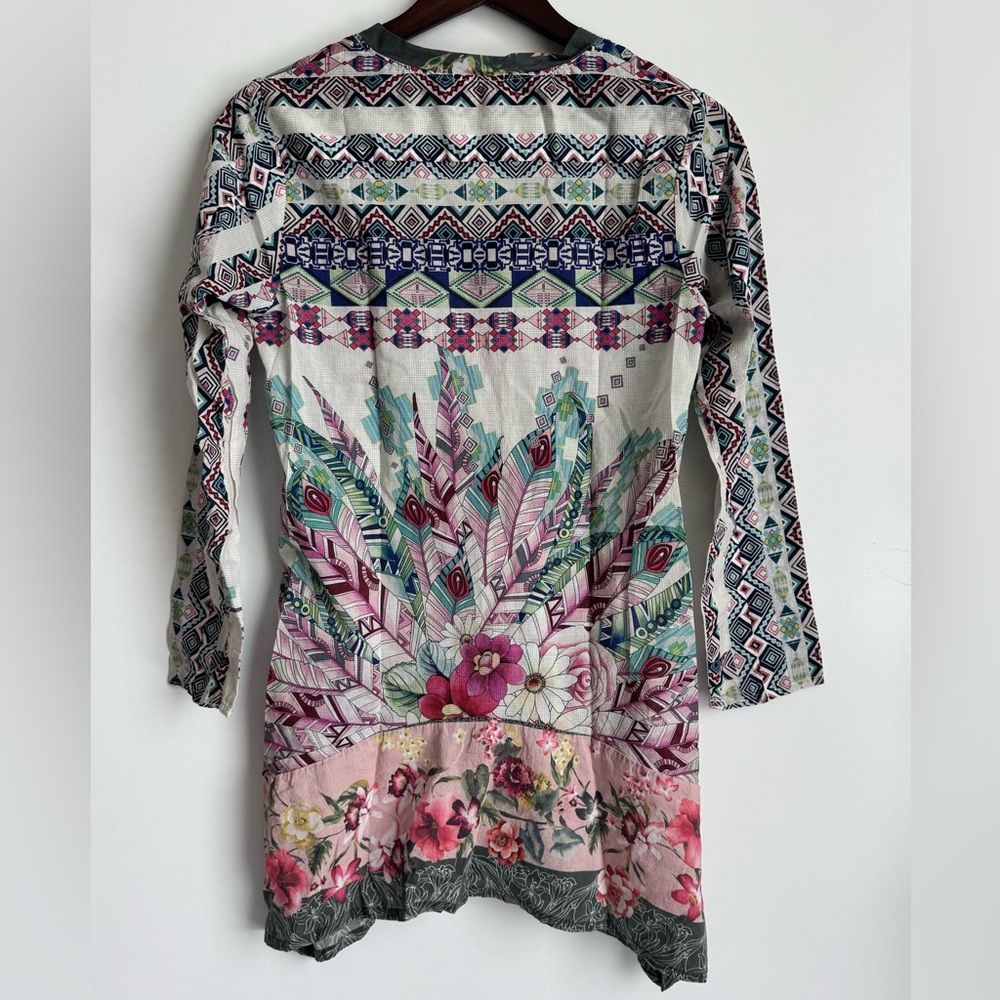 Johnny Was Tribeca Georgette Floral V Neck Floral Aztec Tunic Cotton Women XS - Picture 8 of 11